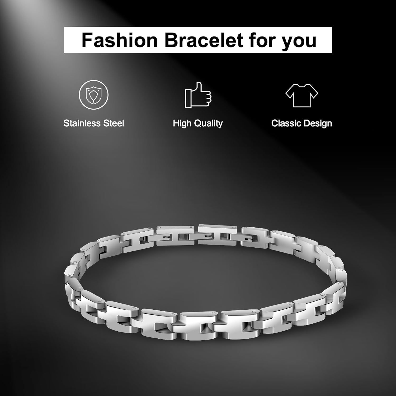 Mens Bracelet Stainless Steel, Classic Square Link bracelets for men, Fashion and Charm Jewelry Bracelet, Adjustable Fold Over Clasp Link Bracelets for Men Husband Father Boyfriend