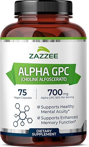 Zazzee Alpha GPC Choline 75 cápsulas vegetales 600 mg por porción grado farmacéutico vegano sin OMG sin soja y sin gluten apoya la función cerebral Zazzee Alpha GPC Choline 75 cápsulas vegetales 600 mg por porción grado farmacéutico vegano sin OMG sin soja y sin gluten apoya la función cerebral