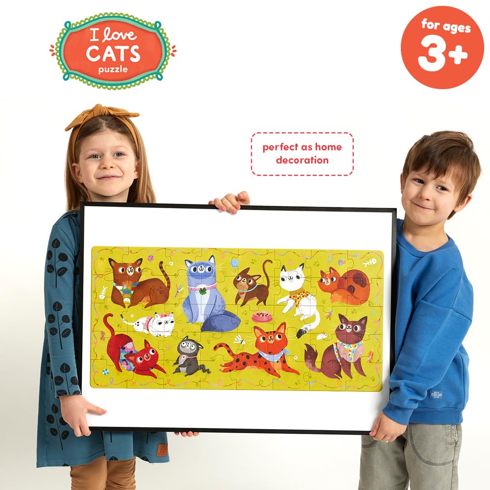 Puzzle de Sol « I Love Cats » pour Enfants – Comprend 40 Grandes pièces avec Une Grande Taille terminée de 66 cm et 32 cm – pour Enfants de 3 Ans et Plus
