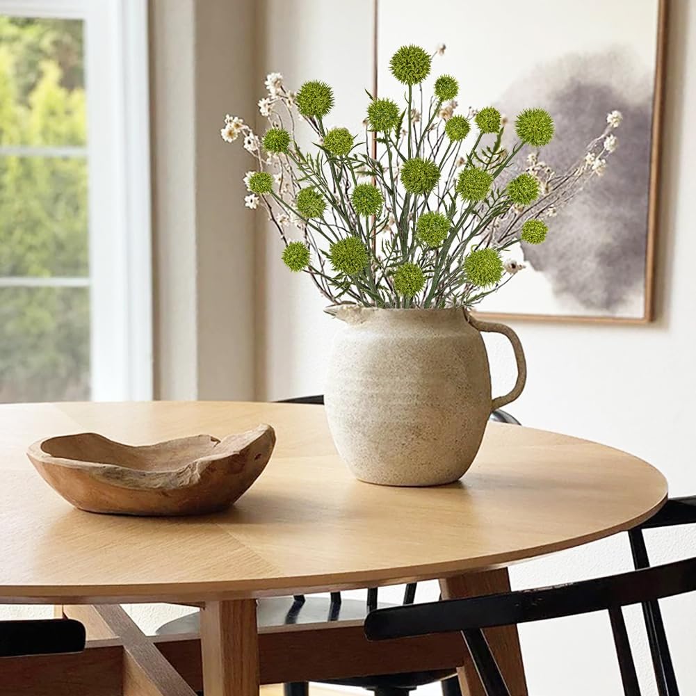 Hollyone 3Pcs Green Faux Branches 28" Artificial Plants Ball Flowers for Vase Fake Silk Flower with Long Stem Floral Arrangements Bouquets Orchid Fruit Faux Plants for DIY Home Decor