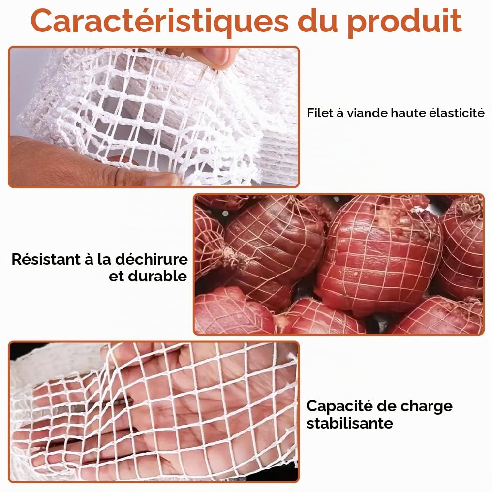 Rouleaux de filet à viande en coton 1m x 9cm, filet de cuisson élastique pour rôtir et conserver viandes