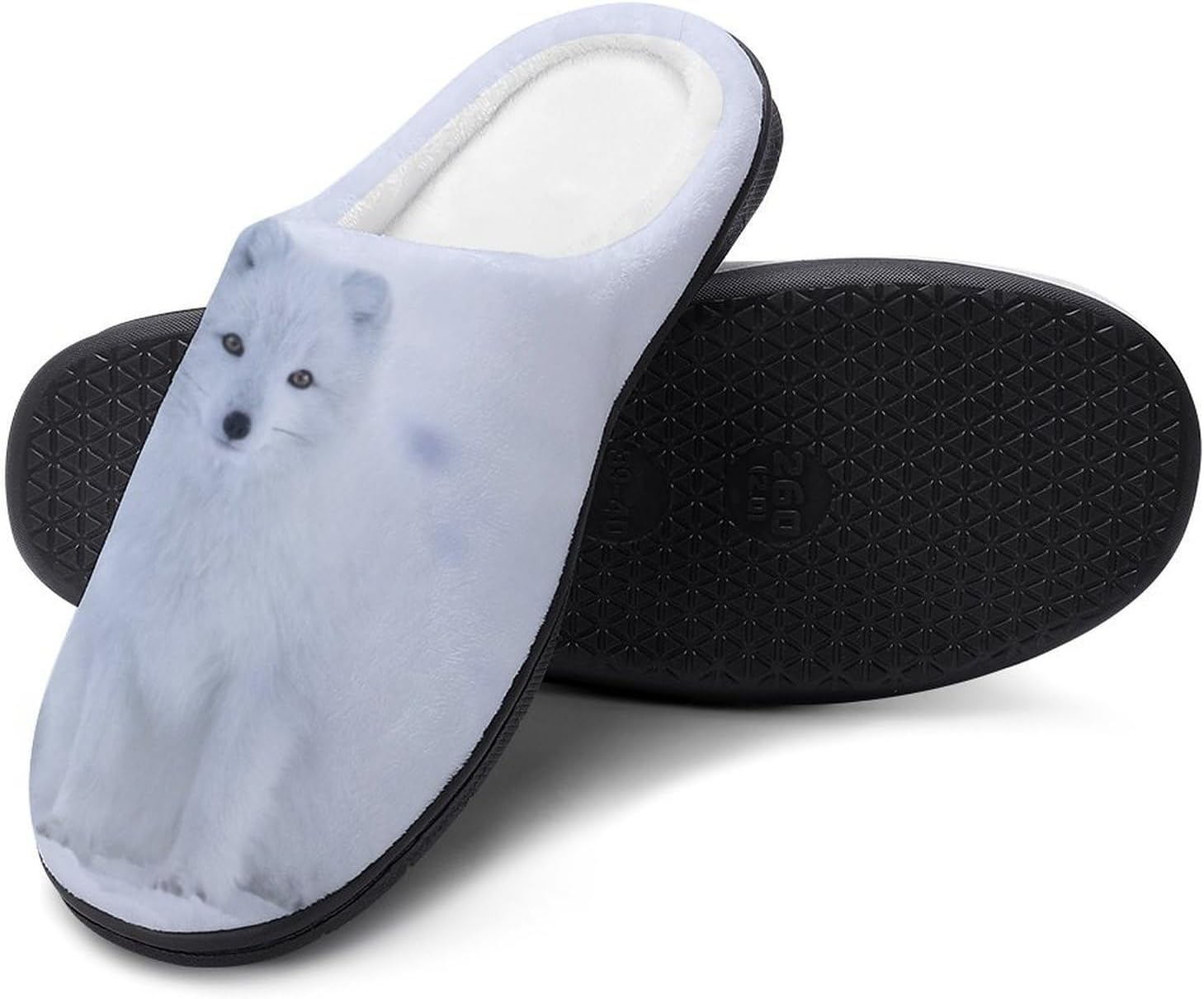 Arctic And Fox Snowy Women's House Slippers Memory Foam Warm Shoes Spa Rubber Sole Indoor Outdoor