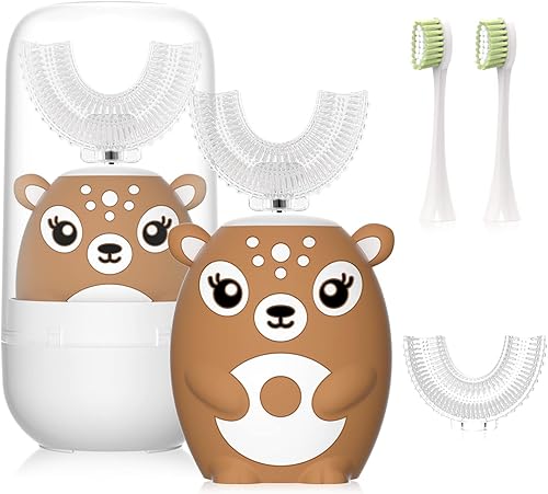 Cepillo de dientes eléctrico para niños JIANLEJIA en forma de U, cepillo de dientes sónico automático con 4 cabezales de cepillo, seis modos de