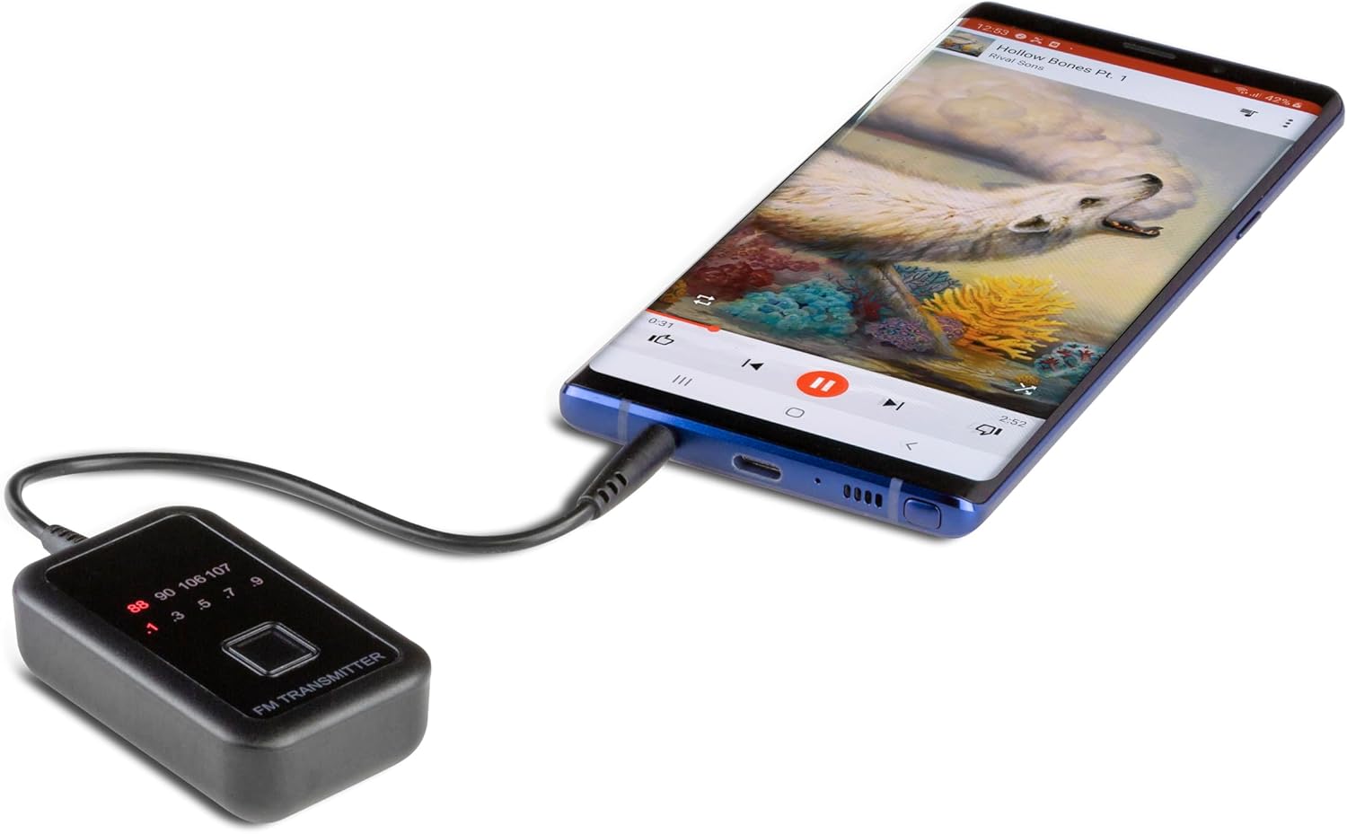 Scosche FMT7-SP1 connected to a smartphone