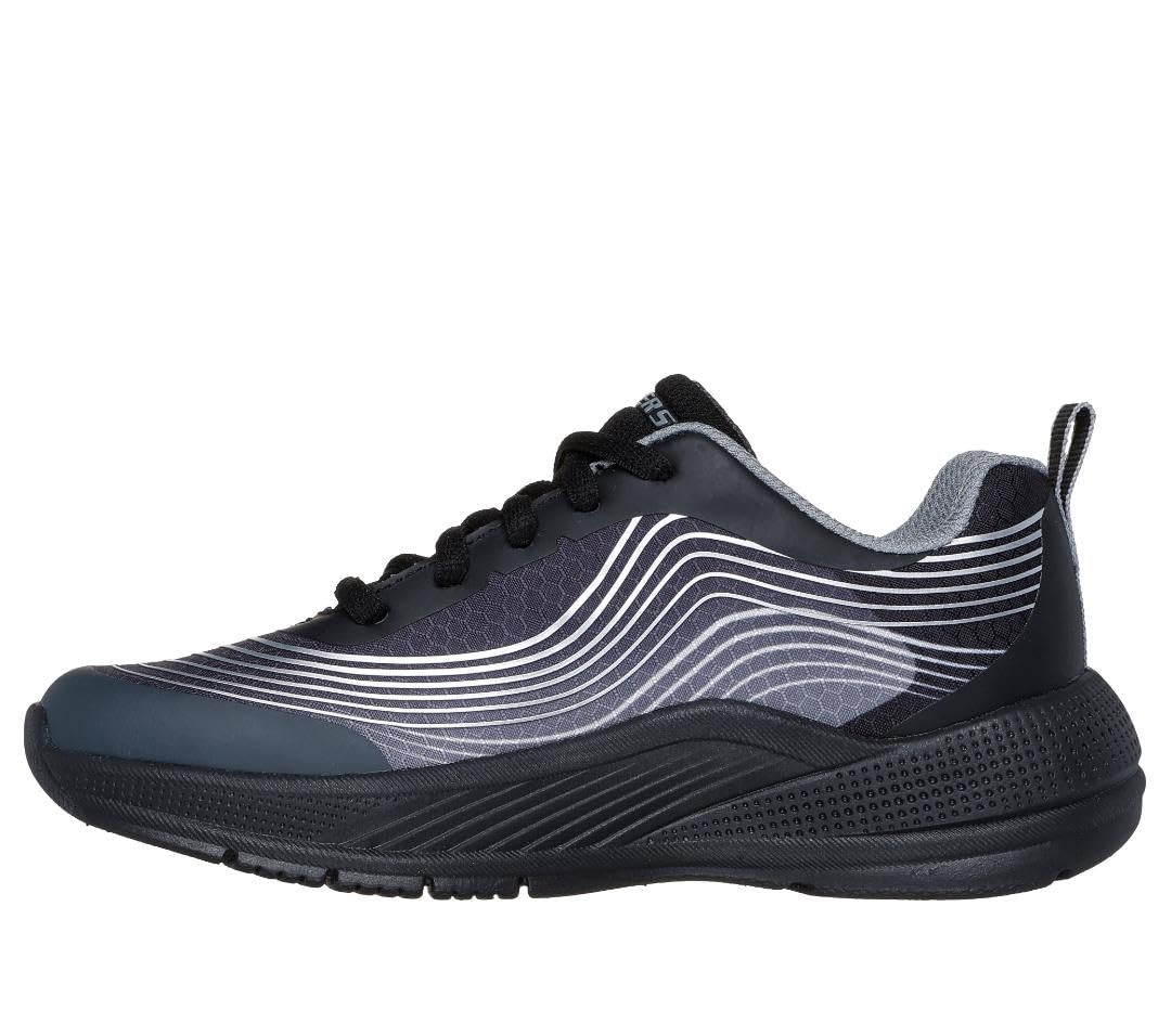 Skechers Boy's Microspec Advance Revconix Sneaker, Black & Charcoal Textile/Synthetic/Silver, 11.5 UK