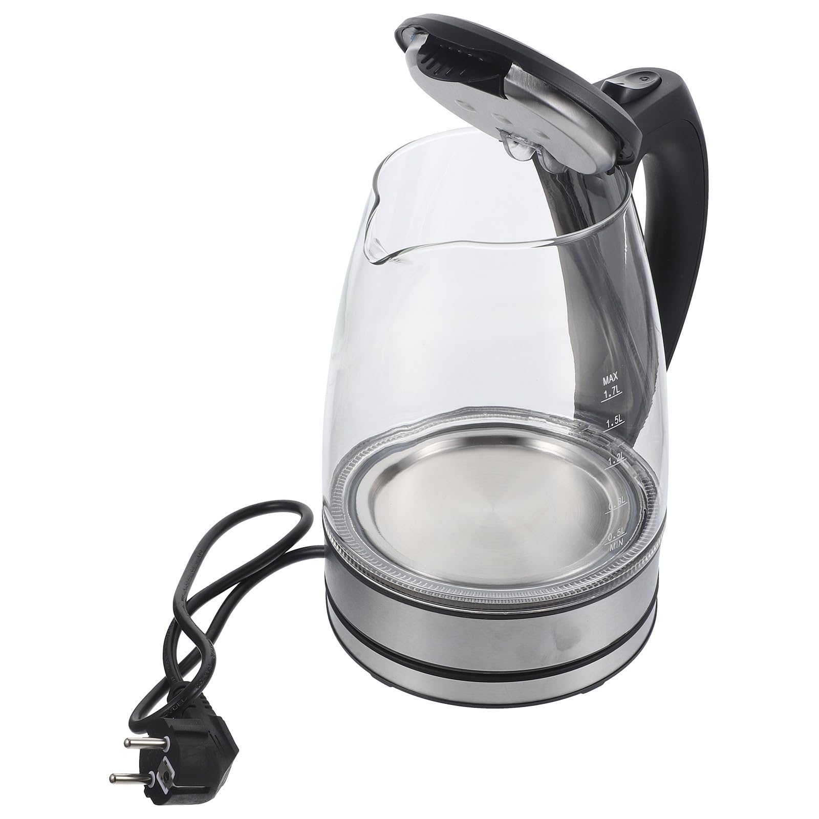 Homoyoyo Hervidor de Agua Eléctrico Portátil de Vidrio 1.7 L Negro, 220 V 1850-2200 W, Apagado Automático y Cierre de Seguridad, para Hervir Agua y Preparar Té