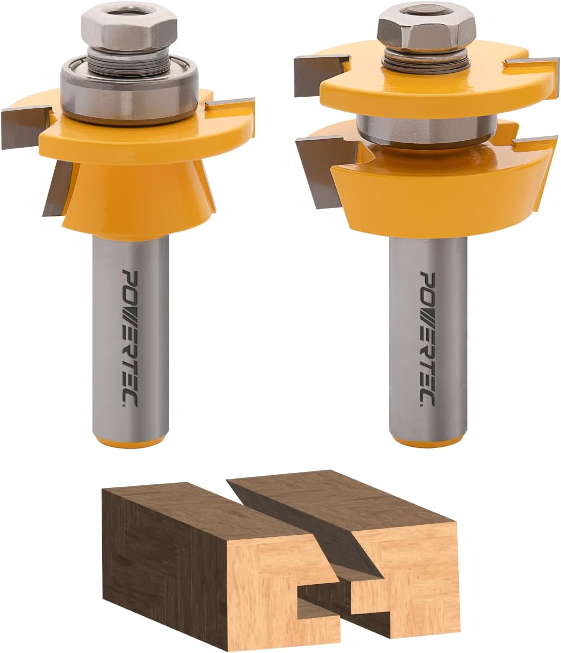 POWERTEC Cabinet Door Rail and Stile Router Bit Set, Shaker Profile – 2-Piece, 1/2" Shank, 1-5/8" Diameter, Tungsten Carbide Router Bits for Woodworking, Anti-Kickback, Router Table Use Only (73069)