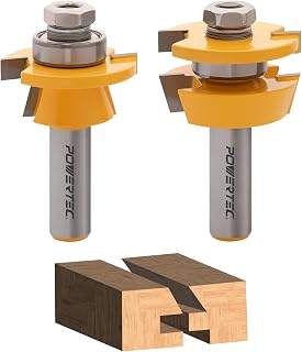 POWERTEC Cabinet Door Rail and Stile Router Bit Set, Shaker Profile – 2-Piece, 1/2" Shank, 1-5/8" Diameter, Tungsten Carbide Router Bits for Woodworking, Anti-Kickback, Router Table Use Only (73069)