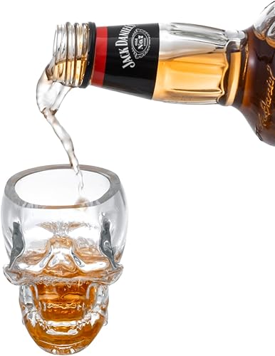 Miniatura 6 de MyGift Clear Glass Novedad - Vasos de disparo de licor con cara de calavera vasos decorativos de Halloween 28 onzas juego de 6