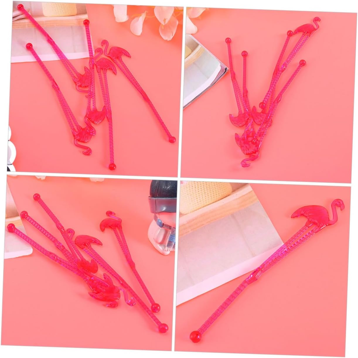 30pcs Flamingo Cocktail Stirrers Plastic Mixing Sticks Multi-function Juice and Bar Swizzle Sticks for Luau Party and Home Drink Stirring