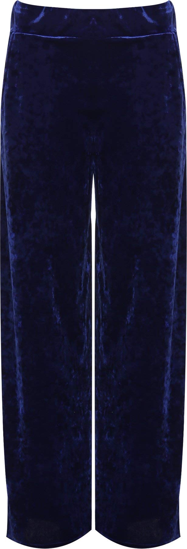 Womens Casual Velour Velvet Wide Leg Palazzo Trousers Ladies Flared Loose Fit Pants (Royal Blue UK 16-18)