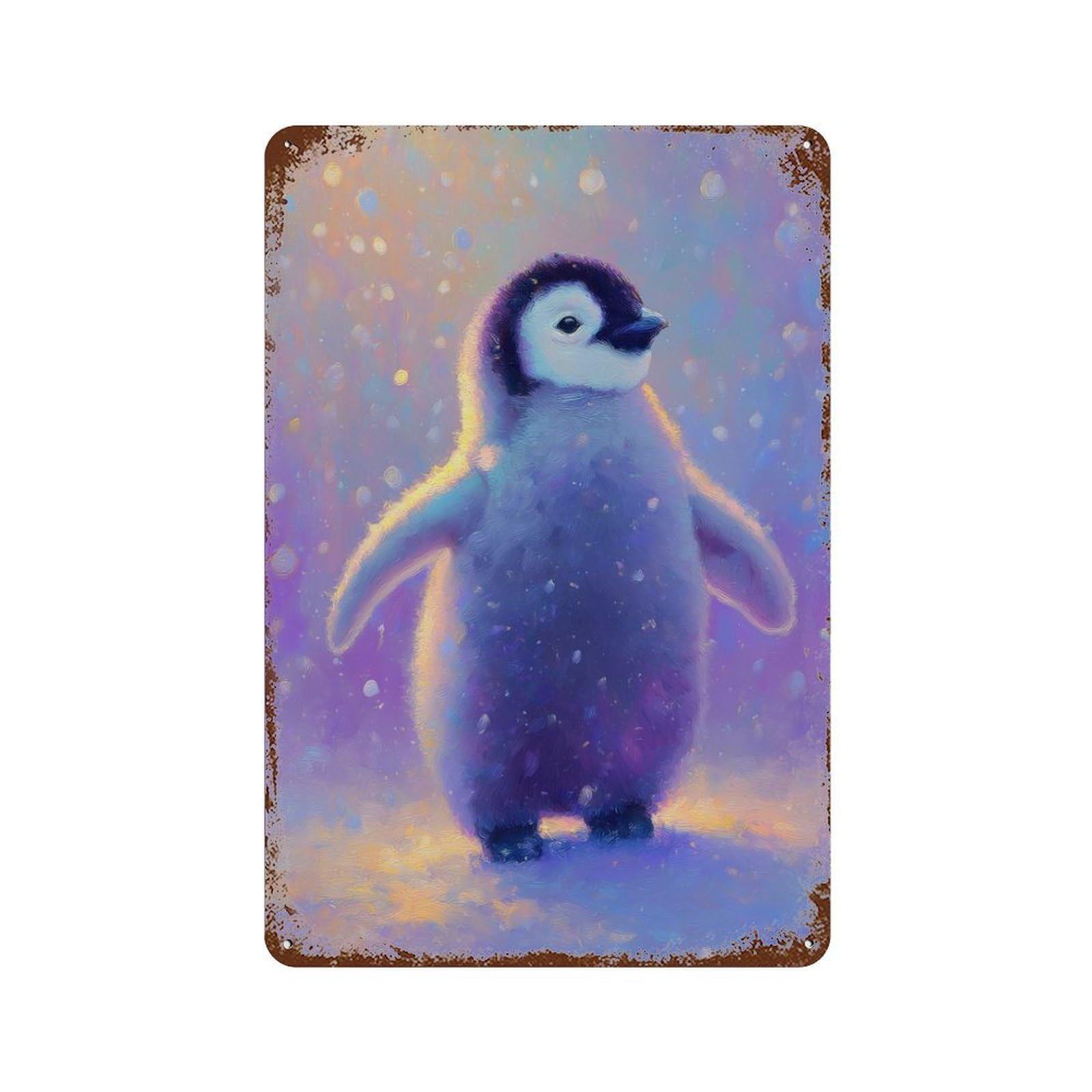 Cute Penguin in Winter Wonderland Decorative Tin Sign 11.8"x7.9", Industrial Home Decor for Garage, Pub Or Kitchen