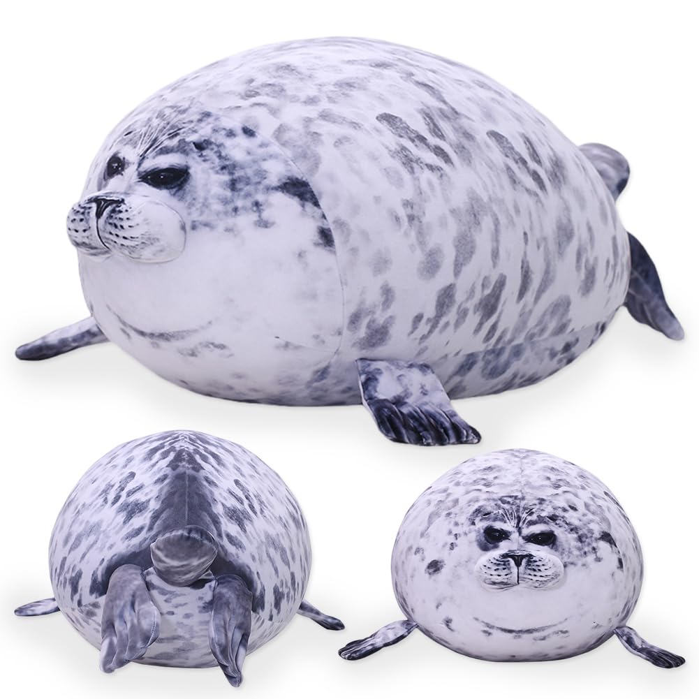 Plush Obese Seal Stuffed Animal, Soft Fat Seal Toy, Cute Pillow for Children Adults Gift, Blue, 30cm
