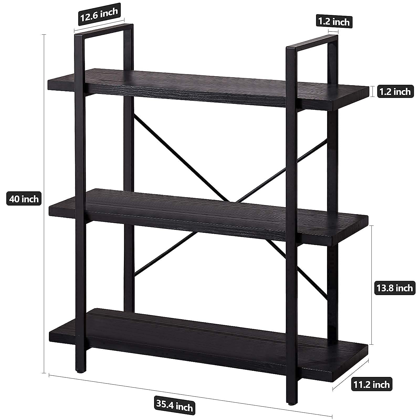 Apicizon 3-Tier Bookcase Industrial Shelves for Storage and Display, Modern Bookshelf for Living Room, Office Wood Shelves, Ladder Shelf for Home Organization or Decor