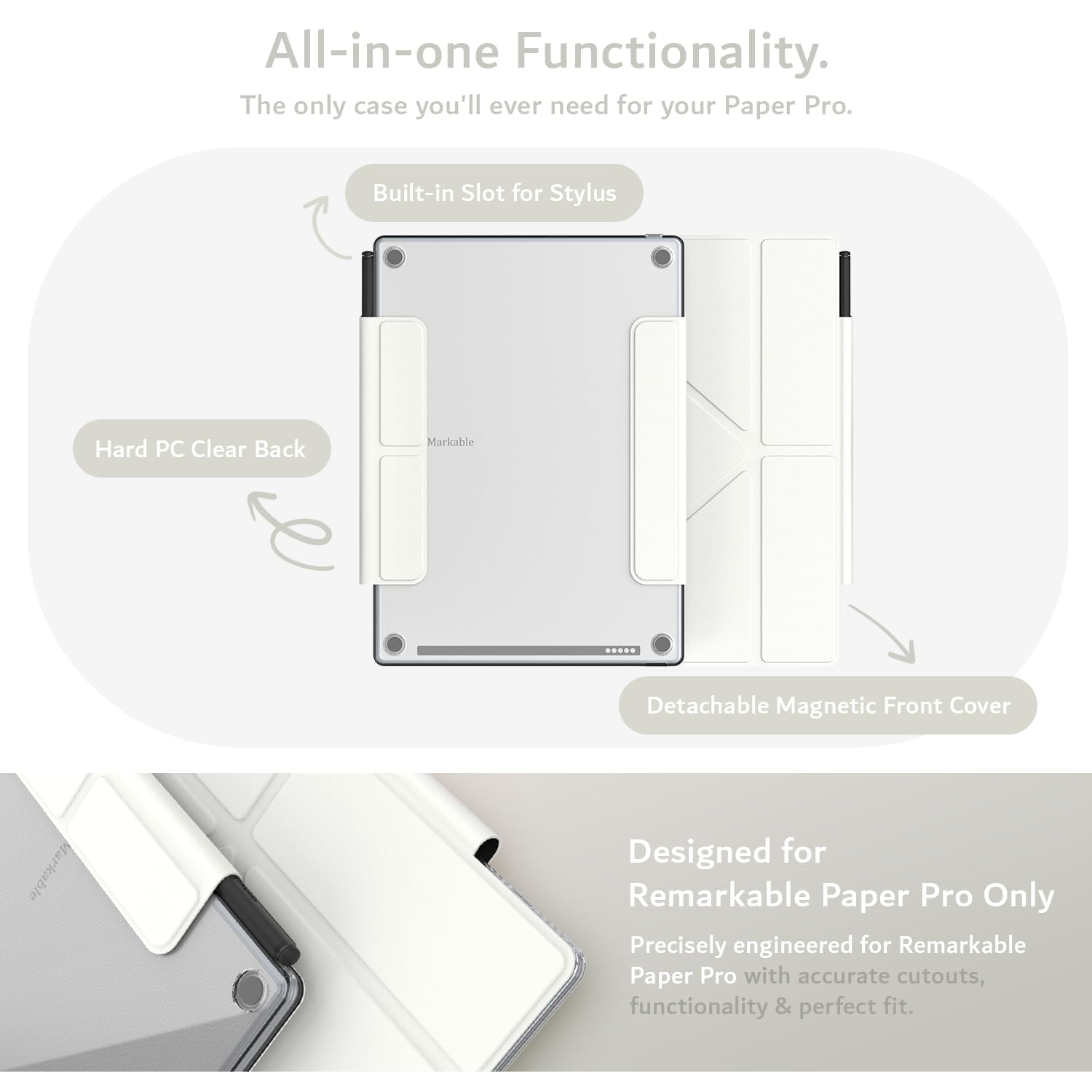 TUDIA M-FLIP - Funda magnética transparente desmontable para notable Paper Pro de 11.8 pulgadas, funda delgada transparente con función de encendido y apagado automático, cierre magnético fuerte - 2