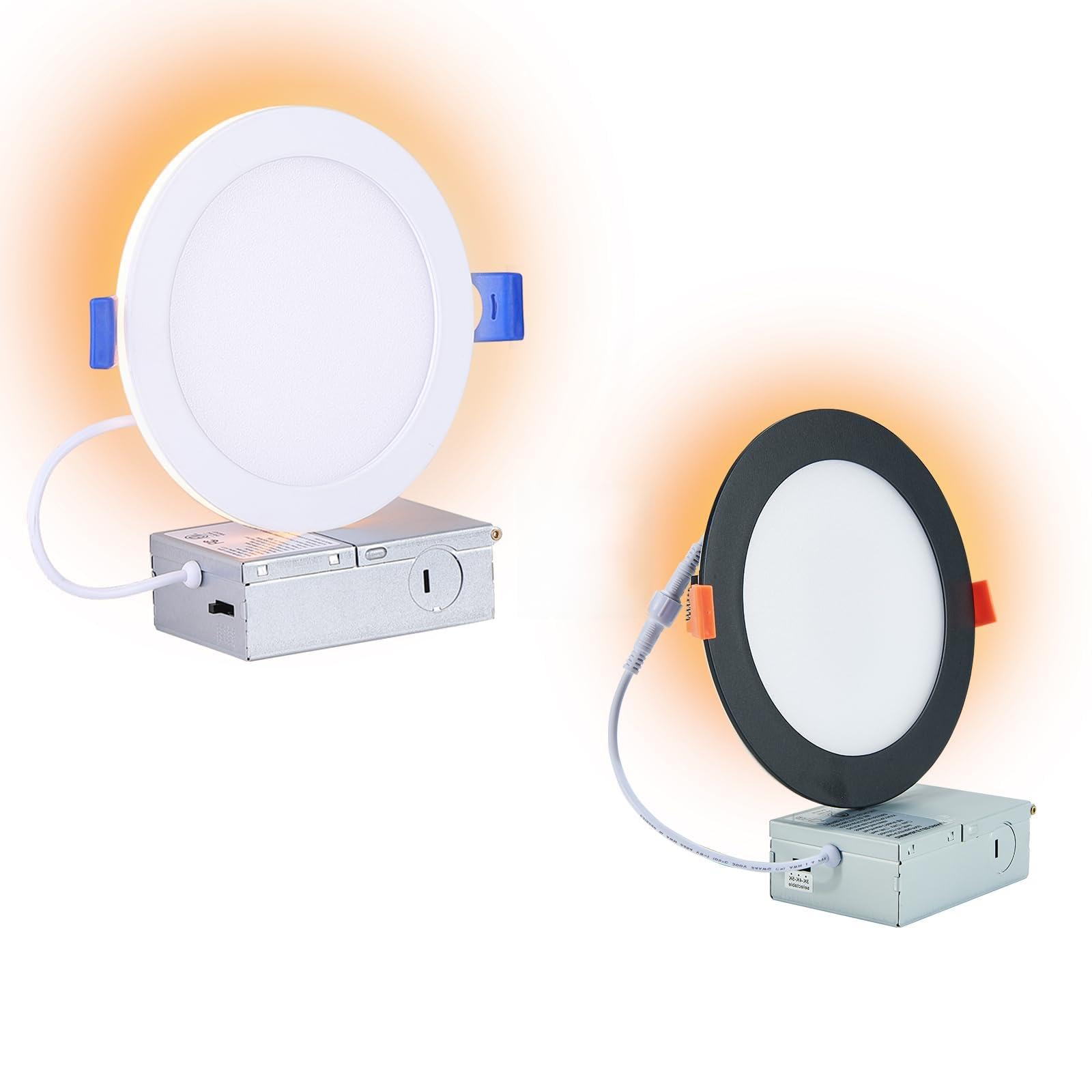 CycevSun Bundle of 16 Pack 6 Inch White Recessed Lighting with Night Light 12 Pack 6 Inch Black
