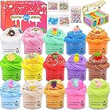 ♥【Fluffy Slime Kit】Contiene 10 latas de mini slimes con tapas, 15 amuletos de slime, 2 * conos de helado, 4 * juguetes blandos de unicornio Mochi, colores ricos y accesorios que brindan suficiente diversión y creatividad para brindarles a los niños horas de alegría.