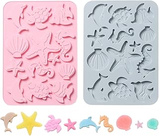 Sponsored Ad - Marine Theme Silicone Fondant Mold Pack of 2, Ocean Seashell Starfish Coral Seahorse Sea Turtle Dolphin Und...