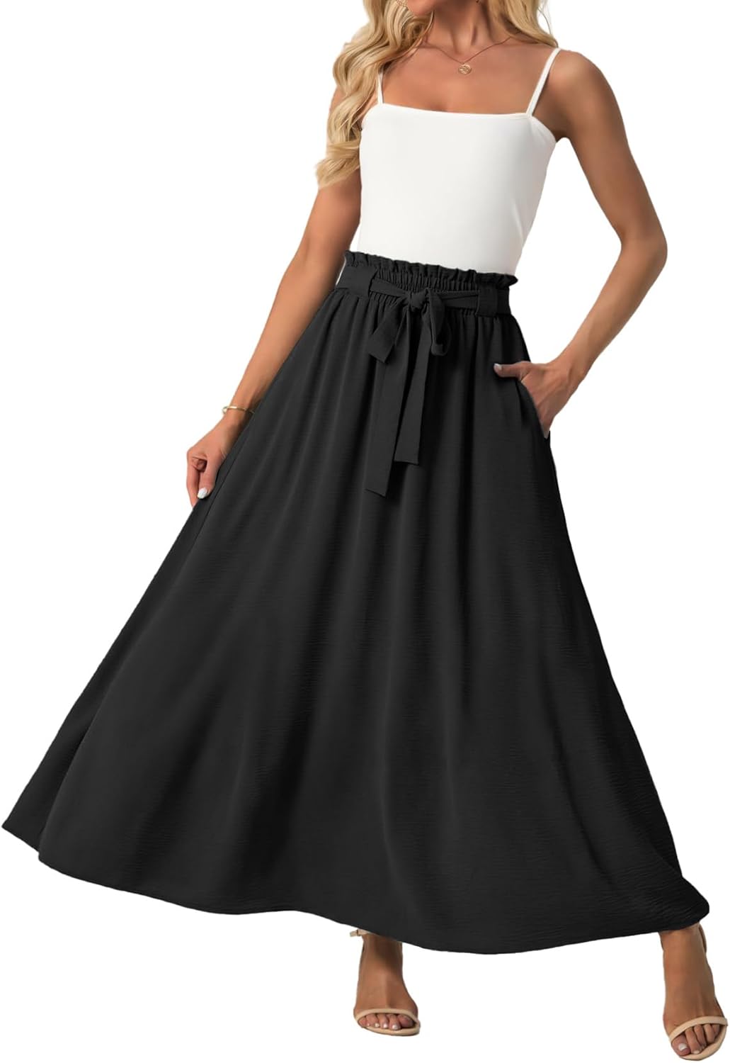 Womens Boho high waisted floral maxi skirts with pockets