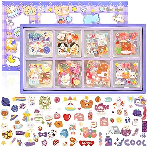 2000 Pcs Cute Stickers, Waterproof Vinyl Transparent Stickers, Kawaii Fun Stickers for Water Bottle Laptop Scrapbook Journaling, 200 Sheets Animal Stickers Boxed Gifts for Kids Teens Girls Boys Cover