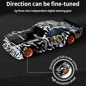 FunXylophy RC Sport Racing Drift Car, 1/43 Scale 2.4G 15KM/H Full Proportional RC Electric Mini Racing Drift Car Model with Lights Kit and Drift Tires (Black White Gyroscope RTR Version)