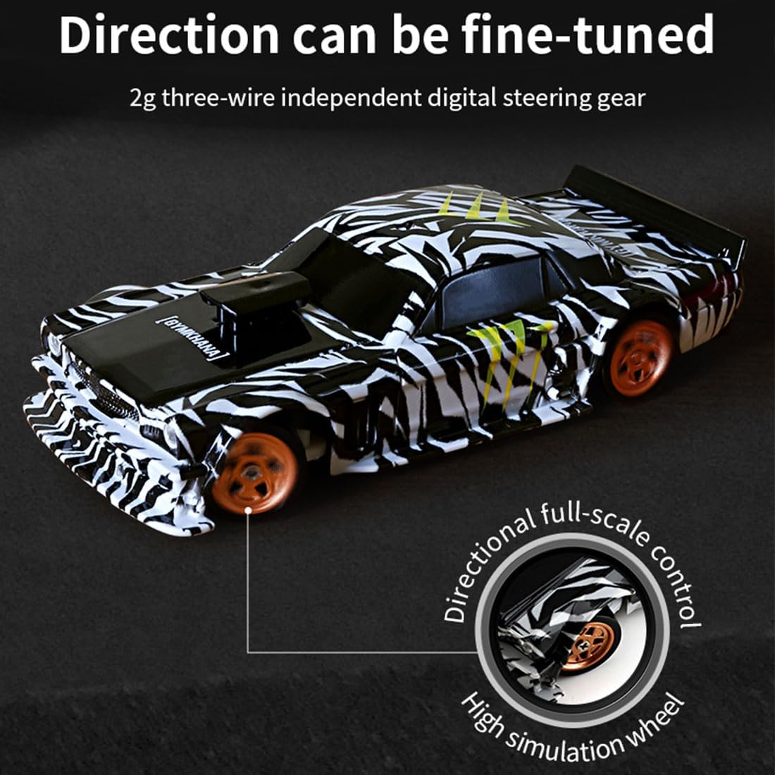 - FunXylophy RC Sport Racing Drift Car, 1/43 Scale 2.4G 15KM/H Full Proportional RC Electric Mini Racing Drift Car Model with Lights Kit and Drift Tires (Black White Gyroscope RTR Version)