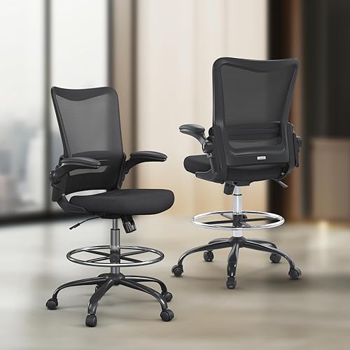 Miniatura 9 de Silla de dibujo, Silla de oficina alta para escritorio de pie, Silla de dibujo de oficina con anillo reposapiés, Silla de oficina alta con respaldo