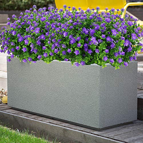 KLEMOO Artificial Flowers Fake Outdoor UV Resistant Boxwood Plants Shrubs 4 Pack, Faux Plastic Greenery for Indoor Outside Hanging Planter Home Office Wedding Farmhouse Decor (Purple) - Thumbnail 2