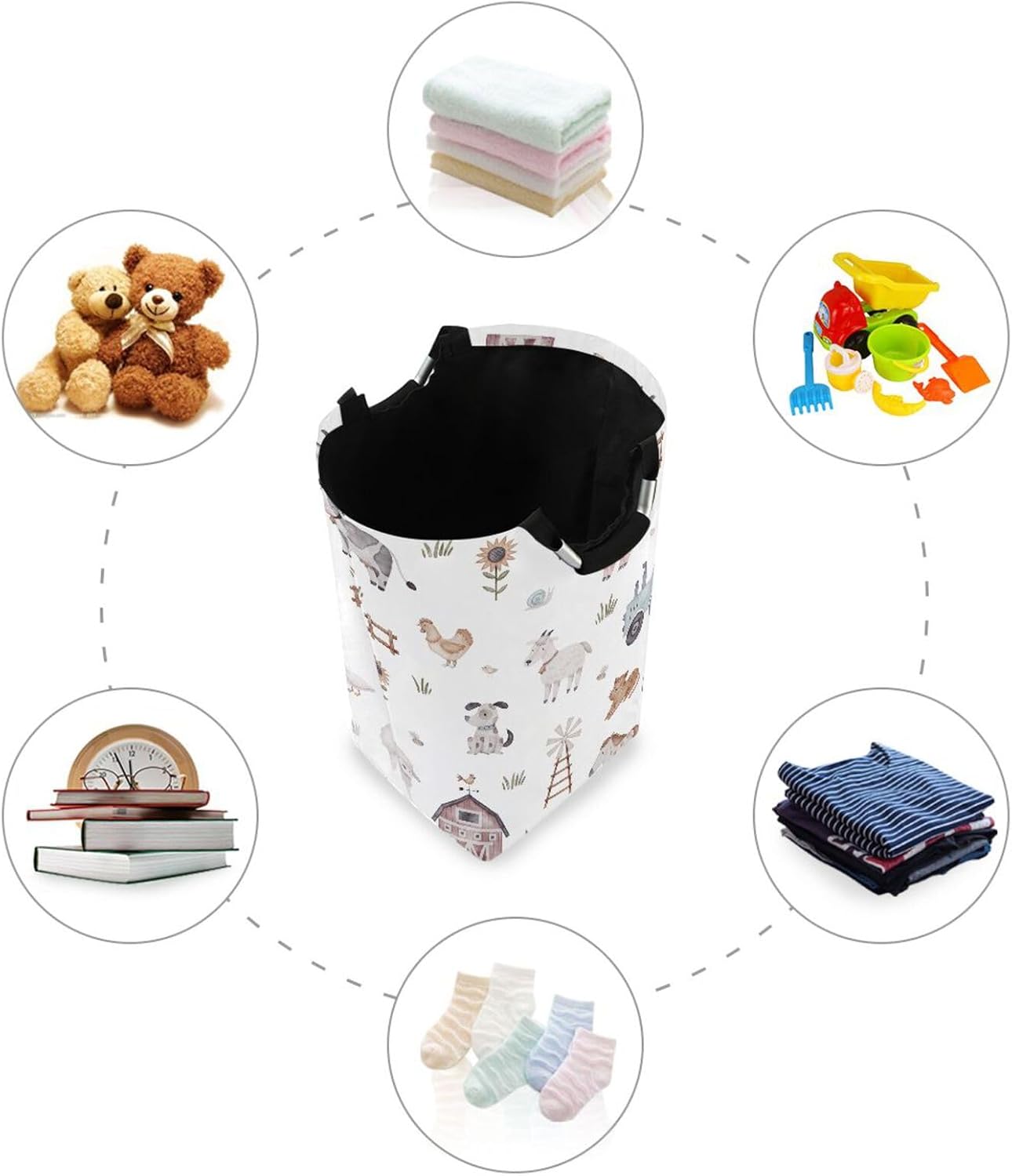 Kigai Animals Farm Laundry Basket with Handles Waterproof Collapsible Laundry Hamper Clothes Toys Organizer Bin for Nursery Decor Home Organizing