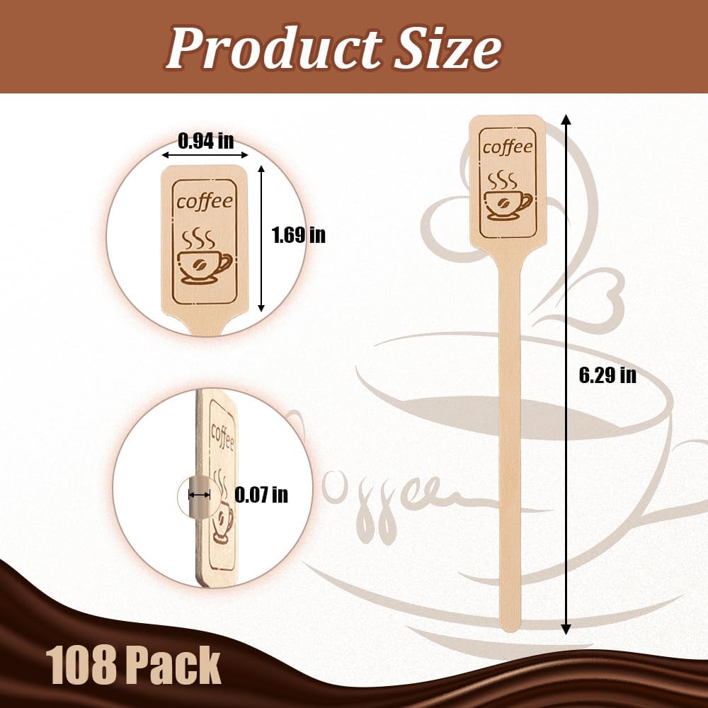108Pcs 6.3 Inch Kayak Paddle Shaped Wooden Coffee Stirrers - Thick Birch Stir Sticks, Eco-Friendly Biodegradable Beverage Mixer for Coffee, Cocktails, Milk Tea & Hot/Cold Drinks - Image 2