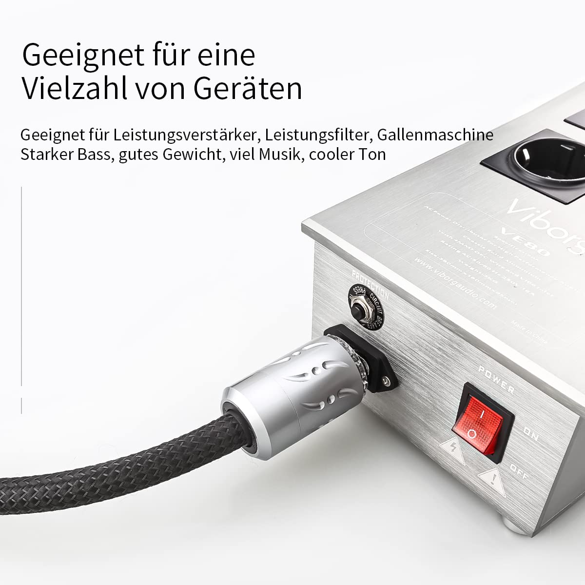 Viborg Netzkabel High End Stromkabel 1.8 Meter Kupfer Schirmung mit Schukostecker & Kaltgerätekupplung für Subwoofer, Verstärker, DV/AV