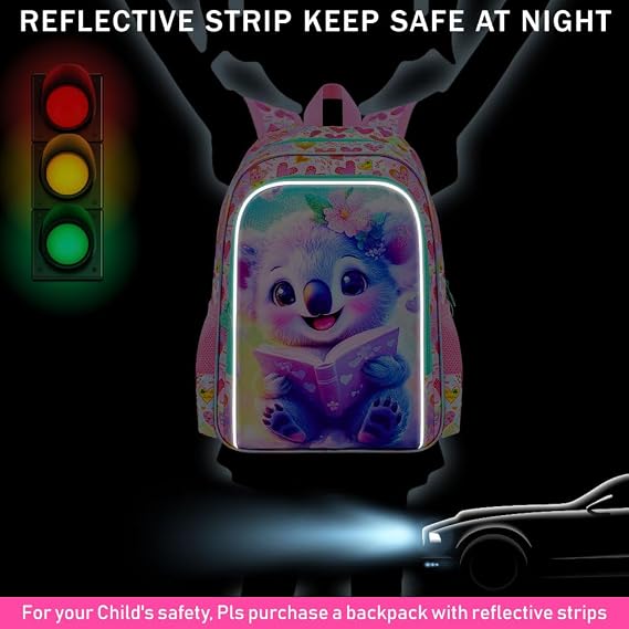 AGSDON 3PCS Backpack for Girls, 16 Little Kids Koala Preschool Water Resistant Bookbag, Elementary Backpacks and Lunch Box