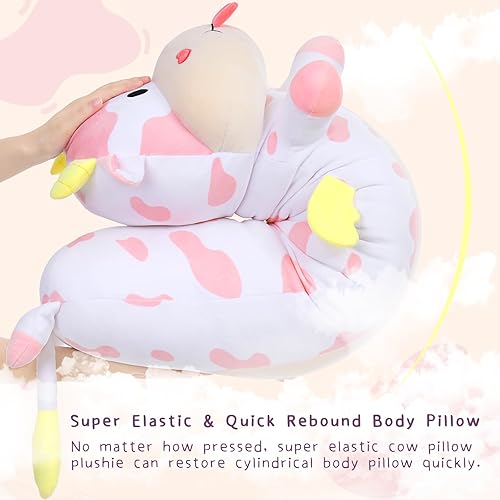 Miniatura 4 de MorisMos Almohada corporal de vaca gigante de 43 pulgadas de largo, almohada de vaca rosa que brilla en la oscuridad, almohada de vaca de fresa con