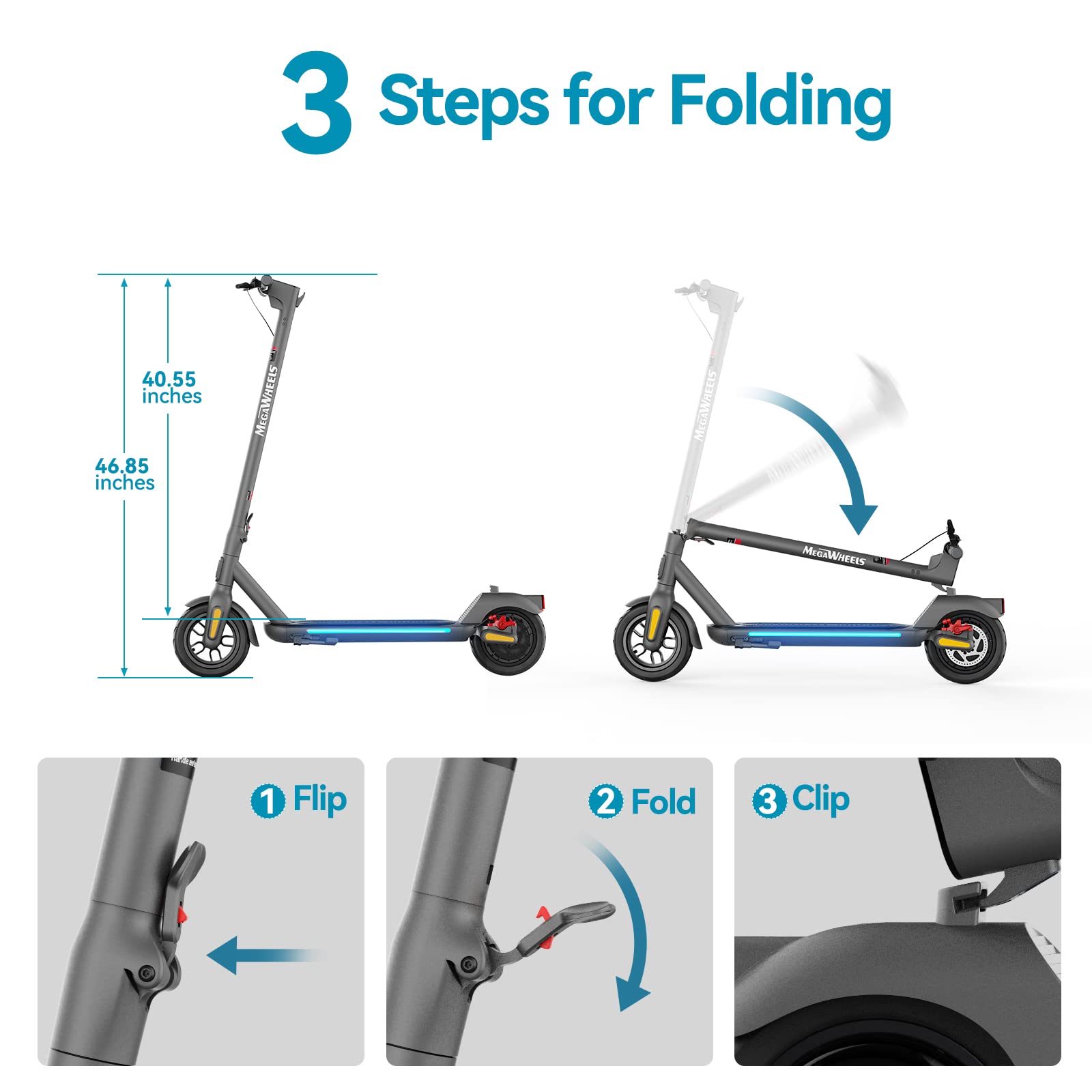 M MEGAWHEELS Trottinette Électrique Adulte, Autonomie 30-35KM, Vitesse Maximale 25KM/H, 9" Pneus, Moteur 350 W, Charge maximale 120KG, APP Contrôle, Pliable et Portable