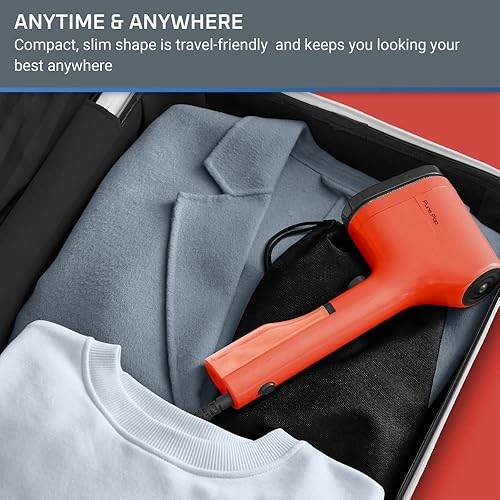 Miniatura 7 de Rowenta PurePop - Vaporizador de mano para ropa de 1.5 libras, calentamiento de 15 segundos, capacidad de 2.3 onzas, 1150 vatios, portátil, Rojo