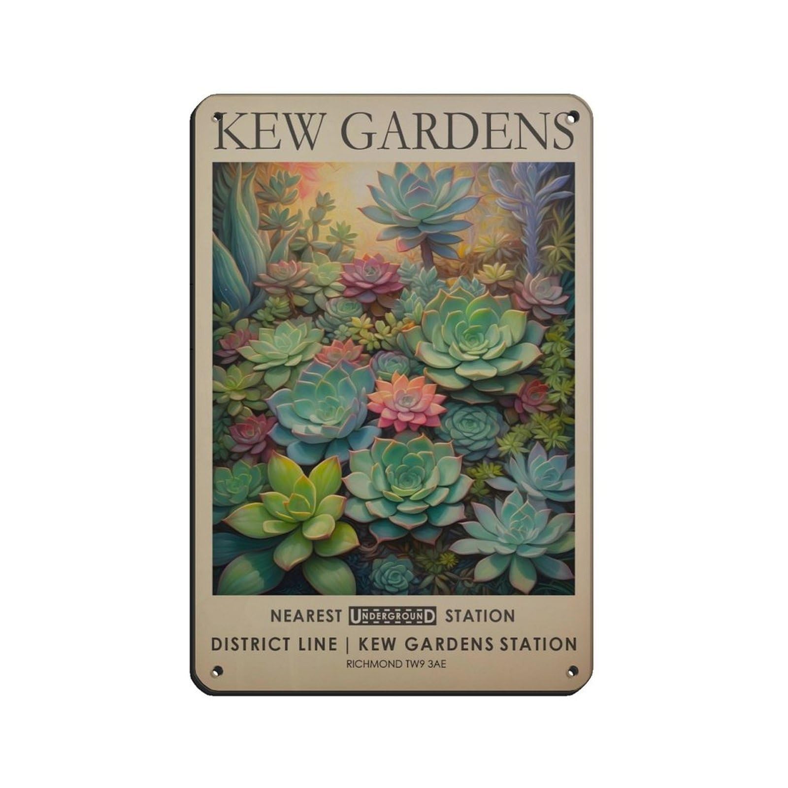 Kew Gardens, Vintage Succulent Botanical Art Retro Poster Metal Tin Sign Chic Art Retro Iron Painting Bar People Cave Cafe Family Garage Poster Wall Decoration 8x12inch(20x30cm)