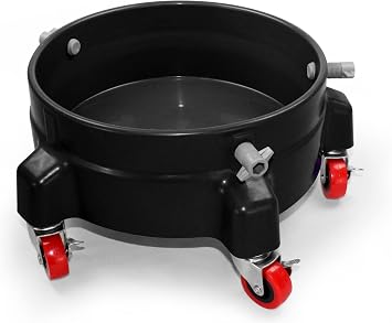Heavy Duty Car Wash Bucket Dolly with 360 Swivel Casters | Fits 3.57 Gallon Buckets | 300 lb Capacity | Soap Holder | Rolling Pail Stand for Auto Detailing |Black