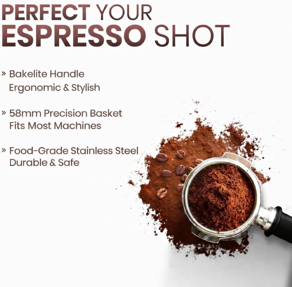 Rattleware 58mm Espresso Portafilter with 20G+ Basket – Double Spouted Stainless Steel E61 Portafilter for Double Shots, Commercial Barista Tools, Home Espresso Setup, Precision Extraction