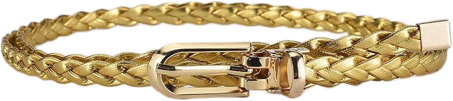 Women's Faux Leather Thin Braided Belt Fashion Belt Buckle Holeless Cute Metal D Ring Summer Skinny Tie Belt