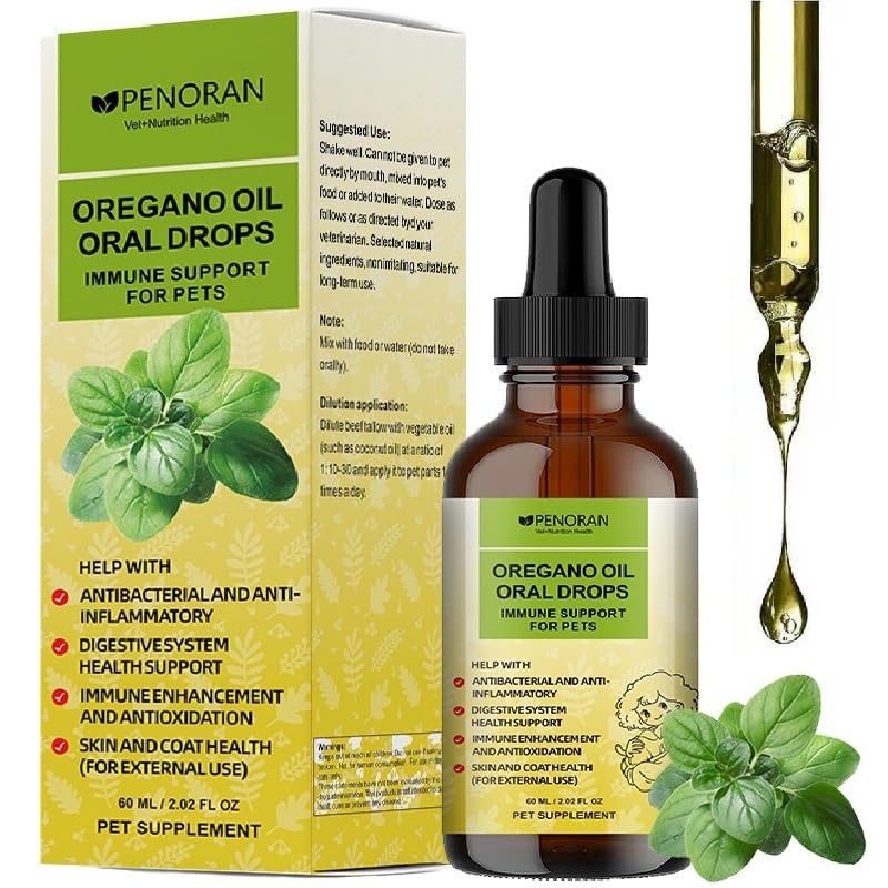 Organic Oregano Oil for Dogs, 2 fl oz, Support Dog Immune & Overall Health, Allergy Skin Itch | Digestive Relief | Oral Care-Relieve Bad Breath, Pure Premium Pet Oregano Oil, Alcohol-Free, Non-GMO ﻿