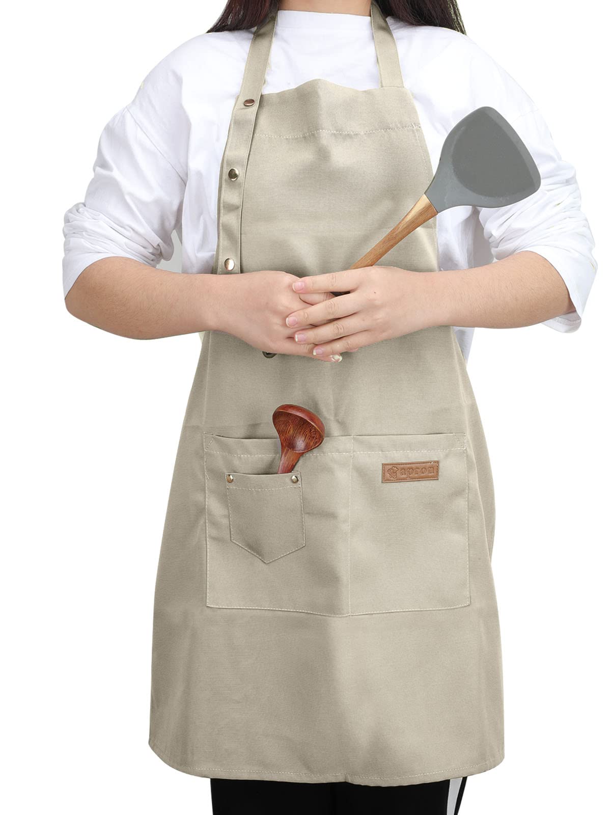 Kitchen Cooking Apron for Women Men with Big Pockets Canvas Waterproof Aprons for Server Pottery Artist Chef Apron