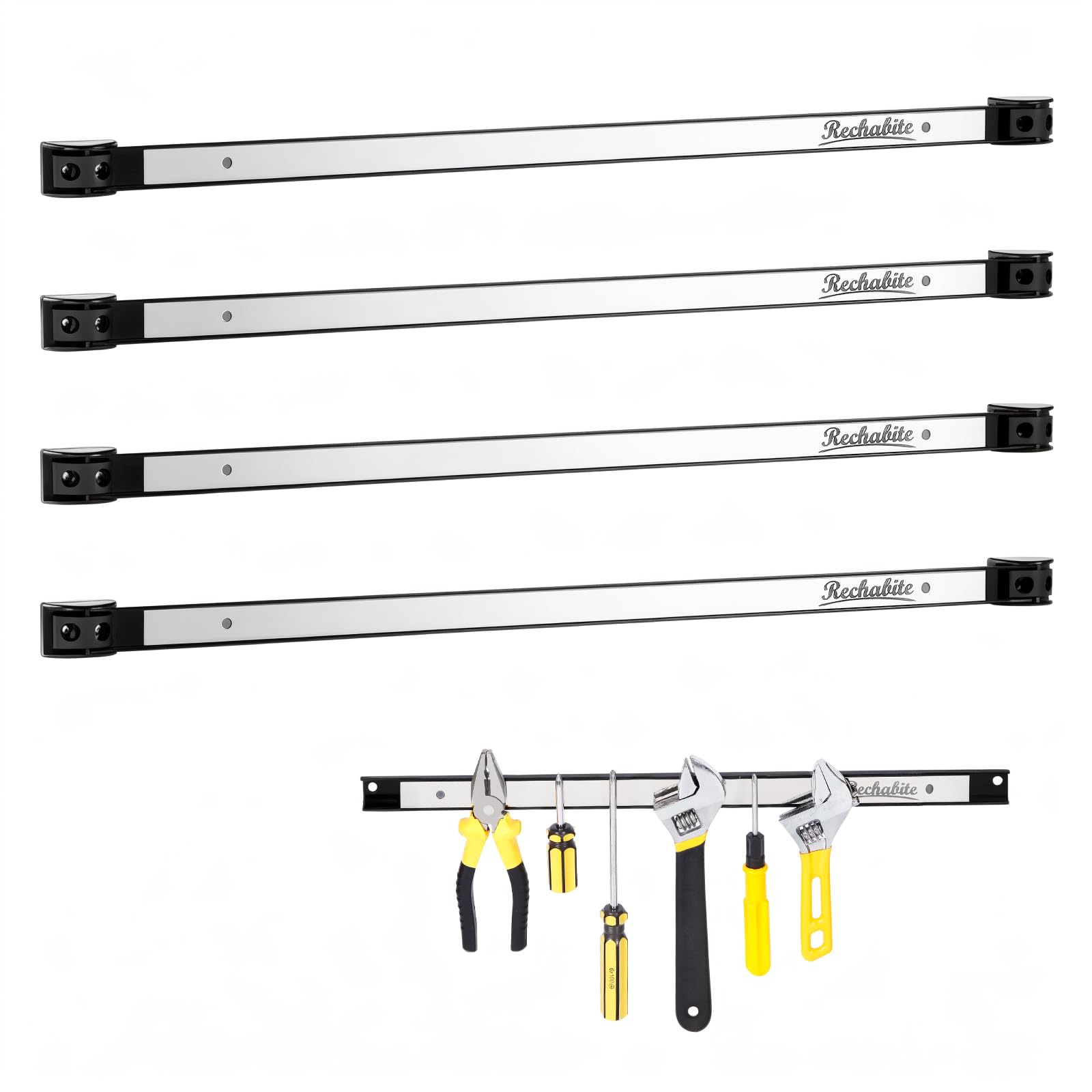 4 Pieces 24" Magnetic Tool Holder Strip, Stainless Steel Surface Tool Magnet Bar, Metal Tool Organizer Rack for Garage Organization, Easy To Install in Workshop, Mounting Screws Included