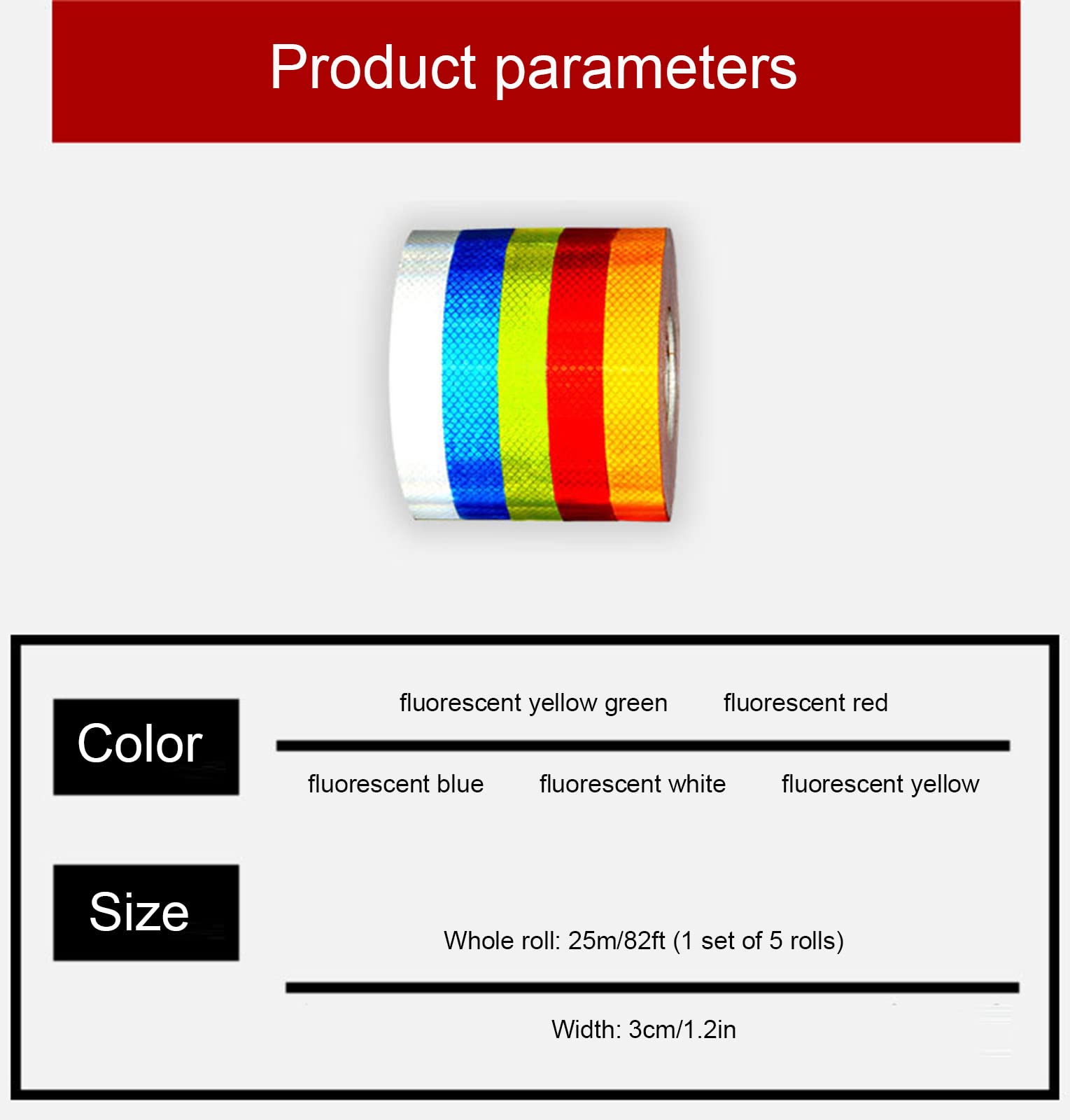 Nastro di segnalazione, Nastro for segnaletica for pavimenti, 5 rotoli di nastri riflettenti Nastro di avvertenza riflettente in 5 colori Adesivo notturno (1,2 pollici X 82 piedi), Alta viscosità, Imp