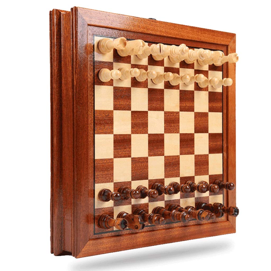 MRKU Set di Scacchiera Set di Scacchi magnetici Fatti a Mano - Scacchiera in Legno massello e Pezzi degli Scacchi con cassetto portaoggetti, Gioco da Tavolo educativo, Set di Scacchi in 2 Dimensioni