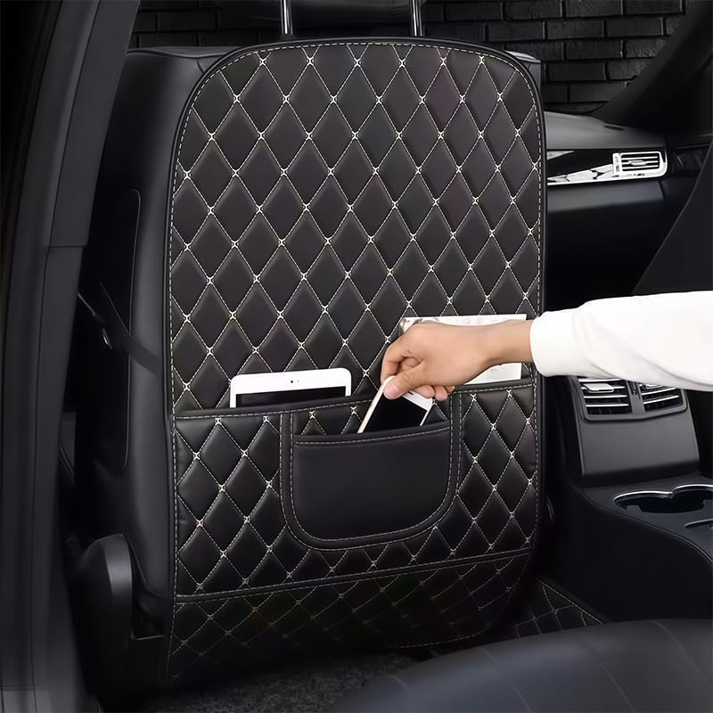 Auto Rückenlehnenschutz passend für Volvo V50 2004-2012, Wasserdicht Kunstleder Trittschutz Matte, Sitzschoner Rückseite mit Tasche, 2er Set,Black