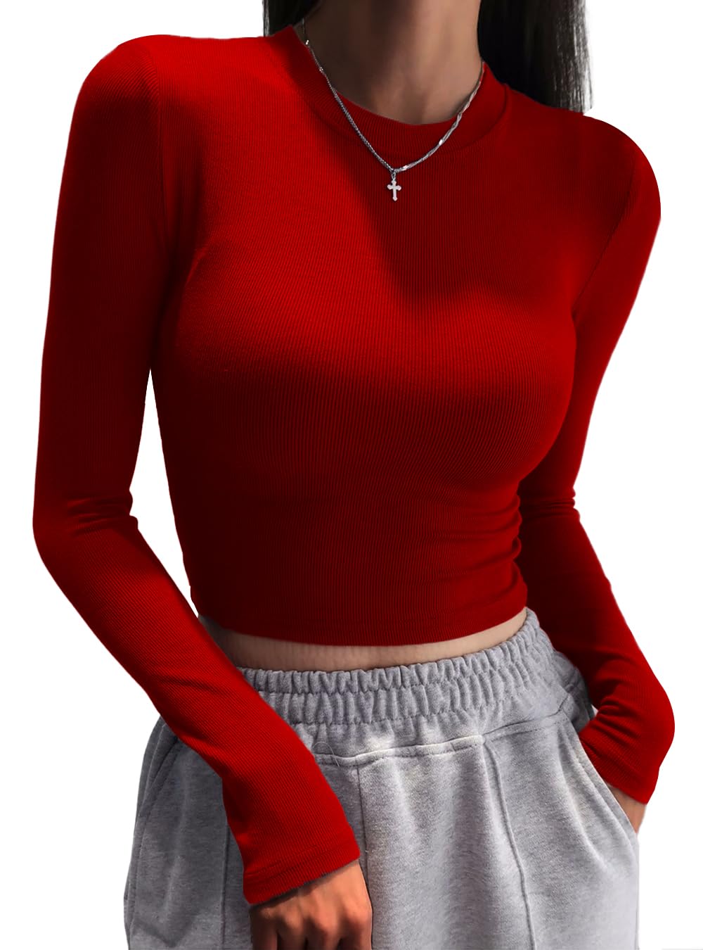 AllimyWomens Summer Short Sleeve Slim Fitted Tshirt Round Neck Ribbed Crop Tops