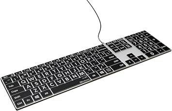 KB Covers Large Print Backlit Pro Aluminum Keyboard - Windows - US | High-Contrast Key Labels | Typing Visibility | Low-Light Workspaces Accessory