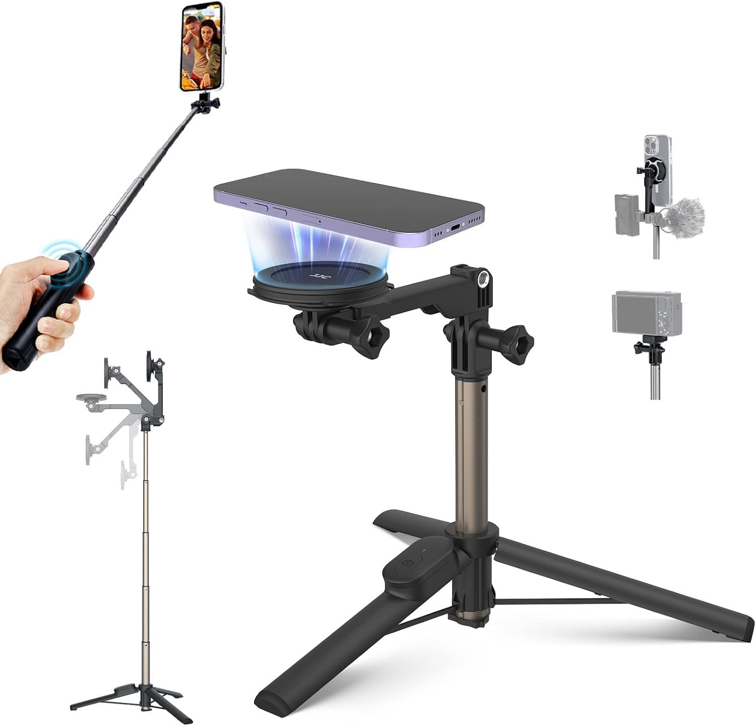 Magnetic Selfie Stick Tripod with Remote, Magnetic Stand for iPhone 17 16 15 14 13 12 Pro Max Mini, Phone Tripod for Magsafe & Android & Compact