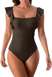 Bañador Menstrual Mujer Baño Ropa De Baño Mujer Traje De Plisado con Espalda Abierta Y Volantes Color Liso para Bañador Talla Grande Negro Reductor