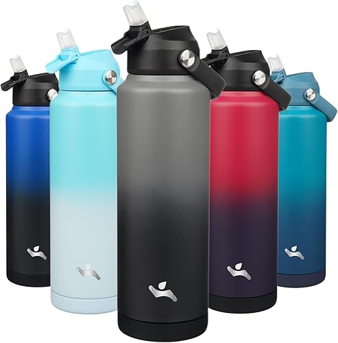 Miniatura 39 de Botella de agua aislada con tapa con pajilla, botella de metal al vacío de acero inoxidable de 12 onzas con mango de silicona, rosa ROSA ROSA,Flor